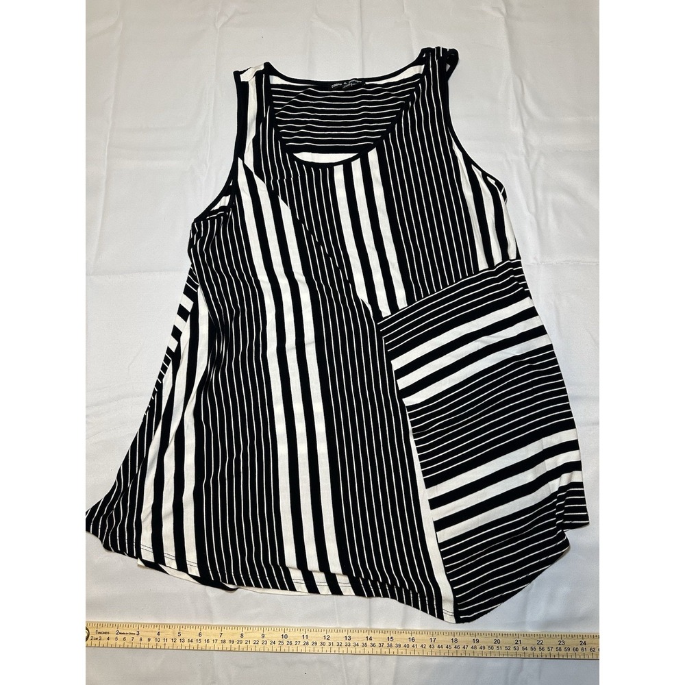 Cable & Gauge Black White Striped Asymmetrical Tank Top XL Trendy Boho Stretch